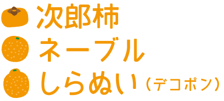 次郎柿・ネーブル・しらぬい（デコポン）